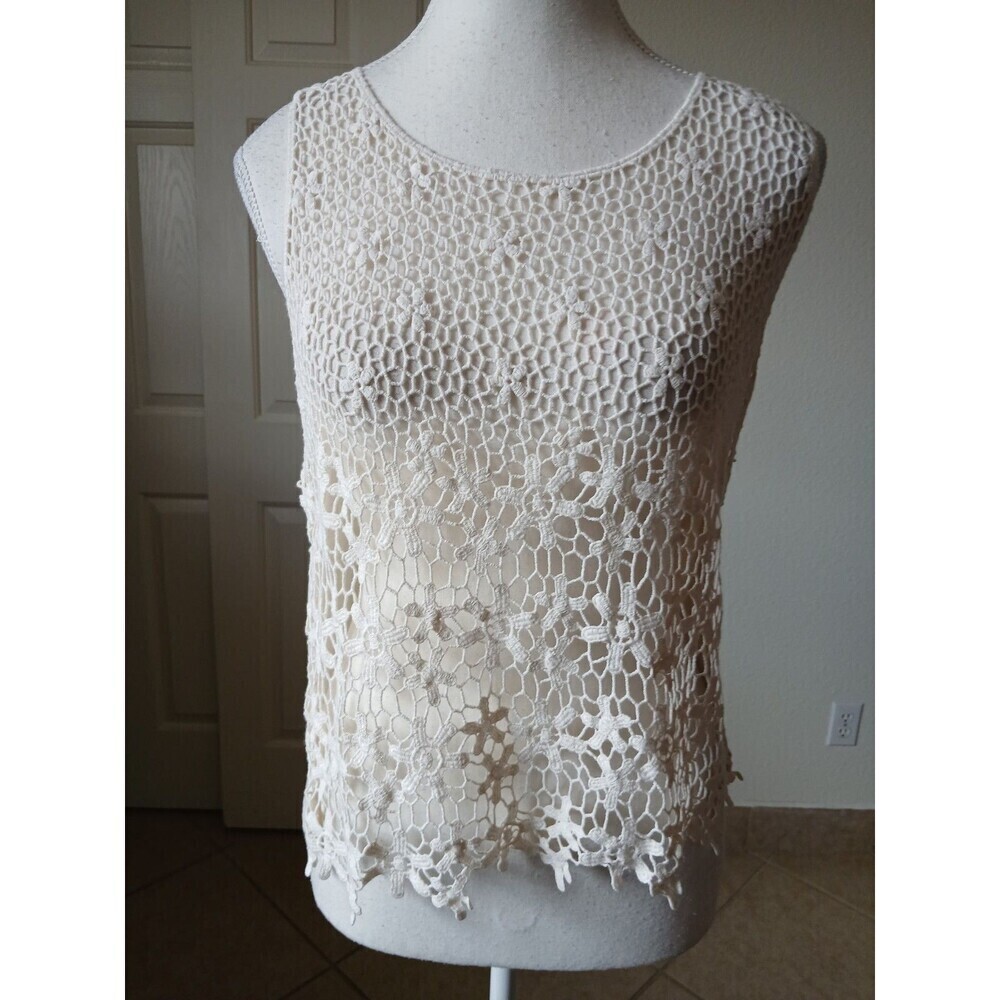 Mossimo Supply Tank Top Womens‎ Medium Ivory Lace Eye Lit Shirt Sleeveless